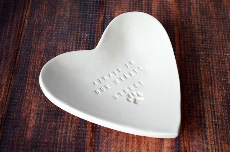 Dog Sympathy Gift, Pet Sympathy Gift, Pet Memorial Gift, Loss of Pet Gift Always in our Hearts With Pet's Name Heart Shaped Bowl image 1