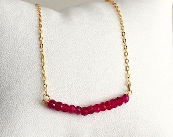 Dainty Ruby Necklace, July Birthstone Necklace, Bridesmaid Gift, Mom Necklace, Beaded Bar Necklace, July Birthday Gift for Her