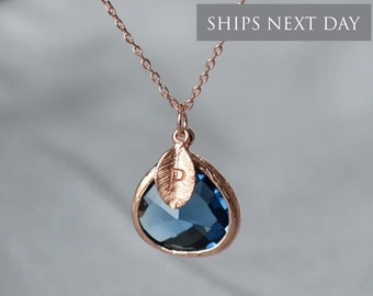 Personalized Sapphire Necklace, Bridesmaid Necklace, September Birthstone Necklace, Custom Initial Necklace, Gift for Her, Sapphire Jewelry