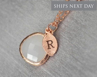 June Birthstone Necklace, Personalized Moonstone Necklace, Bridesmaid Necklace, Custom Initial Necklace, Gift for Her, Moonstone Jewelry