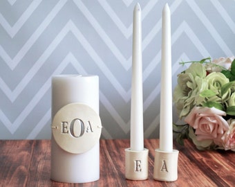 Unity Candle Ceremony Set with Ceramic Candle Holders, Unity Set, Unity Ceremony Set -  PERSONALIZED
