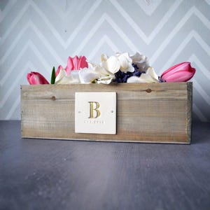 Natural Pine Wood with Painted Initials - Personalized Wedding Gift - Wedding Centerpiece Planter Box image 4