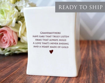 Grandmother Christmas Gift, Grandma Christmas Gift - READY TO SHIP - Square Vase