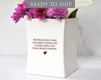 READY TO SHIP - Unique Mother of the Bride Gift -Square Vase- Mothers Hold Their Children's Hands for a Short While But Their Hearts Forever