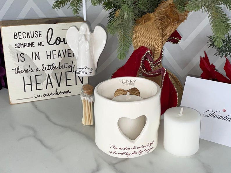Remembrance - loss of loved one - gift box. Customize the candle holder and ornament with name
