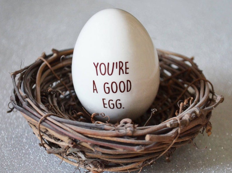 This Easter egg would be a unique Easter gift for any friend, family, co-worker or loved one. Can be used as an adorable easter basket stuffer. The front says 'You're a Good Egg' and the back says 'Thanks for being my friend'