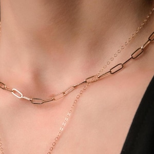 Paperclip Chain Layering Necklace | Minimalist Jewelry | Small Link Paperclip Chain | Rectangle Links | Gold Jewelry | Adjustable Length