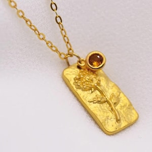 November geboorte bloem ketting, geboortesteen steen ketting, chrysanthemum geboorte bloem ketting, moeder cadeau, gepersonaliseerde ketting
