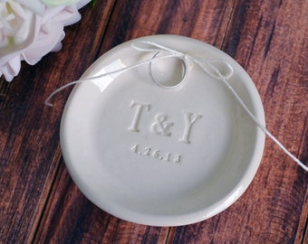 Personalized Round Ring Bearer Bowl with Initials & Wedding Date