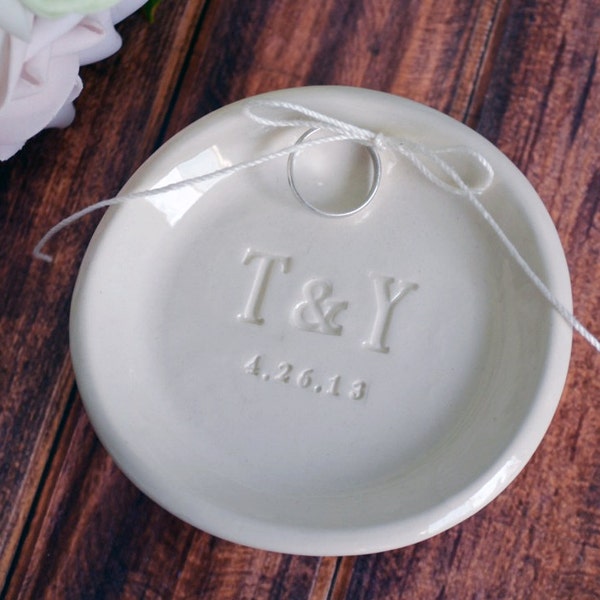 Personalized Round Ring Bearer Bowl with Initials & Wedding Date