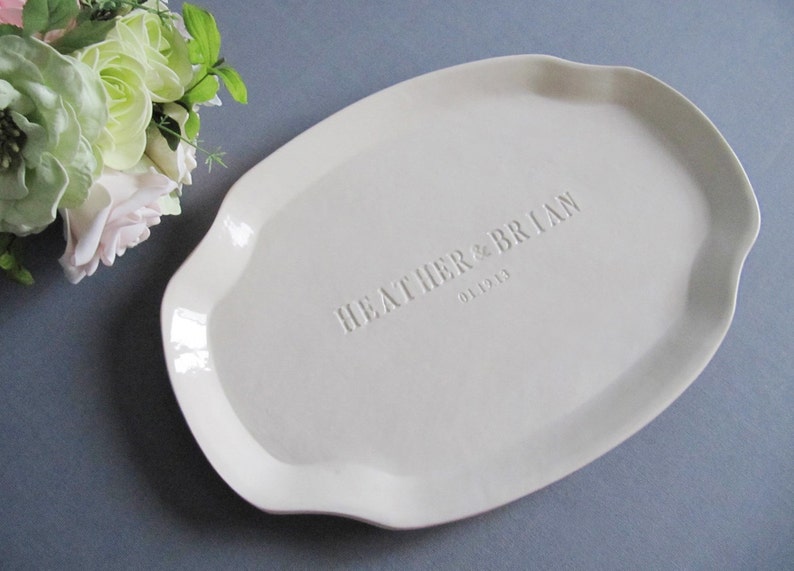 Wedding Gift, Engagement Gift or Signature Guestbook Platter - Personalized with Names and Date image 2