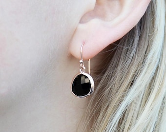 Black Onyx Earrings, Gold or Silver, Gift for Her, Black Onyx Jewelry Set