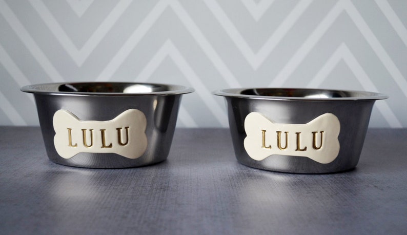 Personalized Set of Medium Sized Dog Bowls, Dog Gift, Puppy Gift, Dog Bowl with Name - Stainless Steel Dog Bowls - Medium Size image 2