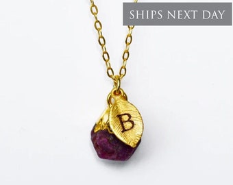 Ruby Raw stone Necklace, July Birthstone Necklace, Bridesmaid Gift, Layering Necklace, Healing Crystal Necklace, Natural Stone Necklace