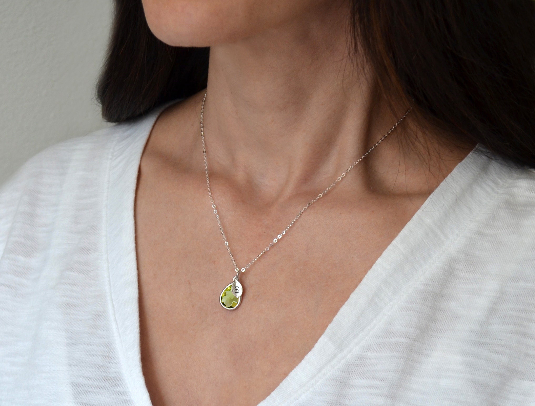 August Birthstone Necklace, Peridot Necklace, 18K Gold or Sterling…