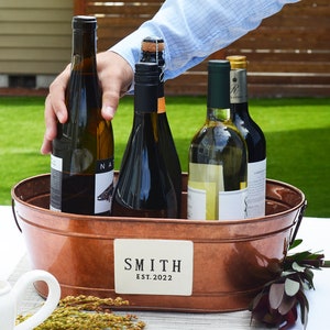 Personalized Copper Wine Bucket, Champagne Bucket, Anniversary Gift, Wedding Gift, Beverage Tub with last name and year,