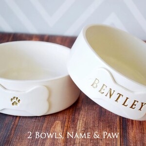 Personalized Dog Bowl, Dog Dish, Dog Bowl with Name, Custom Dog Bowl, Dog Gift, Puppy Gift, Pet Gift Small/Medium Size Ceramic 2 Bowls, Name & Paw