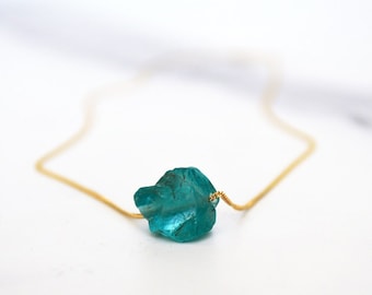 Apatite Necklace, Raw Apatite Stone Layering Necklace, Boho Necklace, Healing Crystal Necklace, Birthday Gift