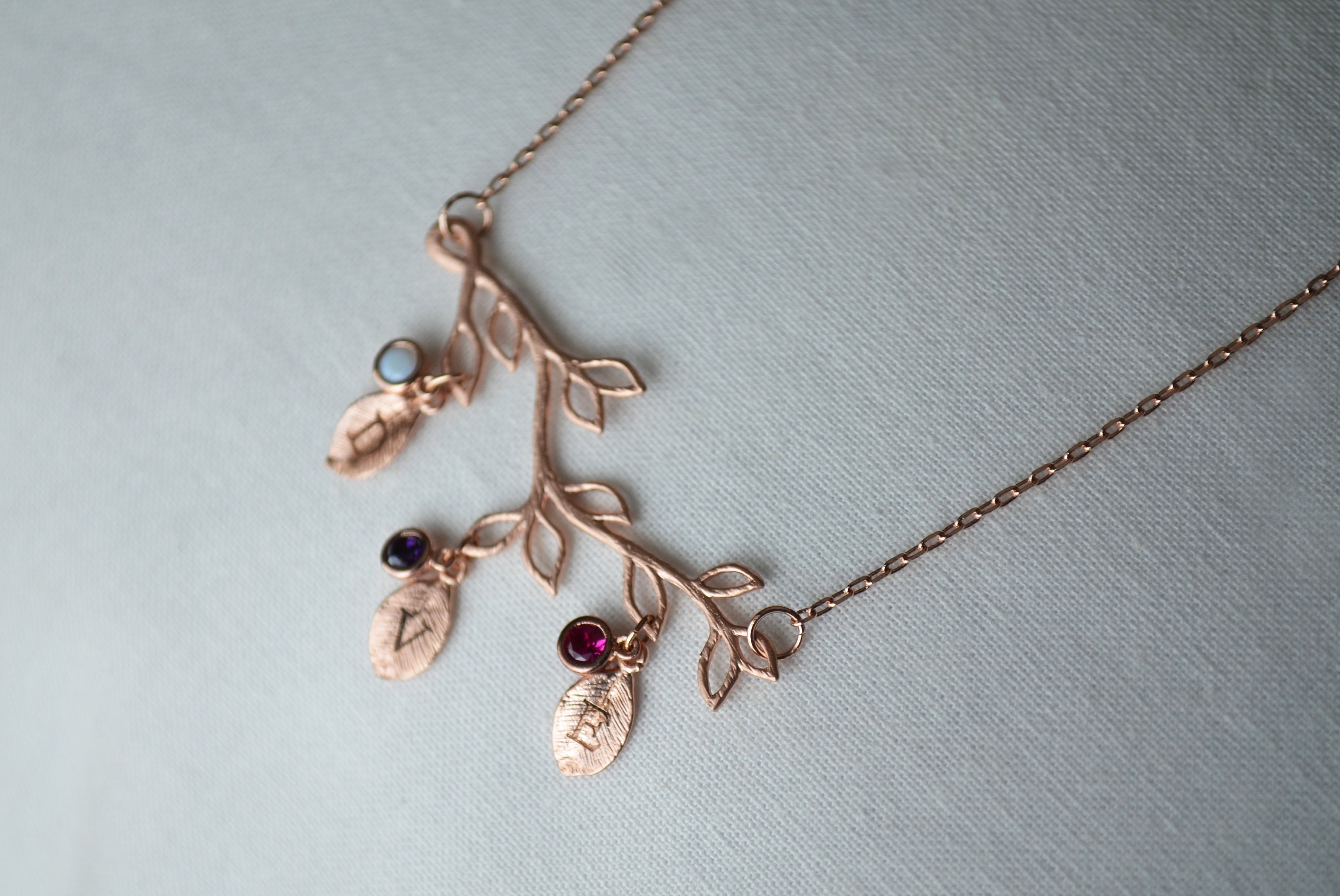 Silver Birthstone Necklace Family Tree Necklace Initial | Etsy