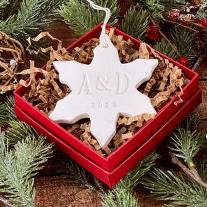 Personalized First Christmas Snowflake Ornament with Initials and Year - Christmas Gift for Couples, Custom Ornament, Christmas Ornament