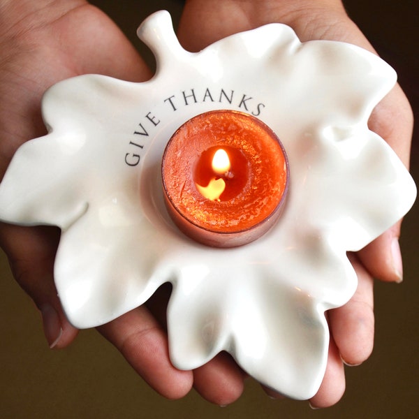 Give Thanks Hostess Gift, Leaf Candle Votive, Fall Decor, Thanksgiving Hostess Gift, Host Gift - READY TO SHIP