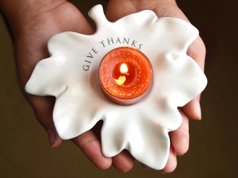 Give Thanks Hostess Gift, Leaf Candle Votive, Fall Decor, Thanksgiving Hostess Gift, Host Gift READY TO SHIP 画像 1