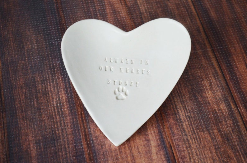 Dog Sympathy Gift, Pet Sympathy Gift, Pet Memorial Gift, Loss of Pet Gift Always in our Hearts With Pet's Name Heart Shaped Bowl image 2