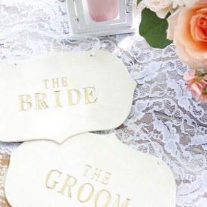 Large The Bride & The Groom Wedding Sign Set to Hang on Chair, Wedding Decorations and Photo Prop READY TO SHIP image 2