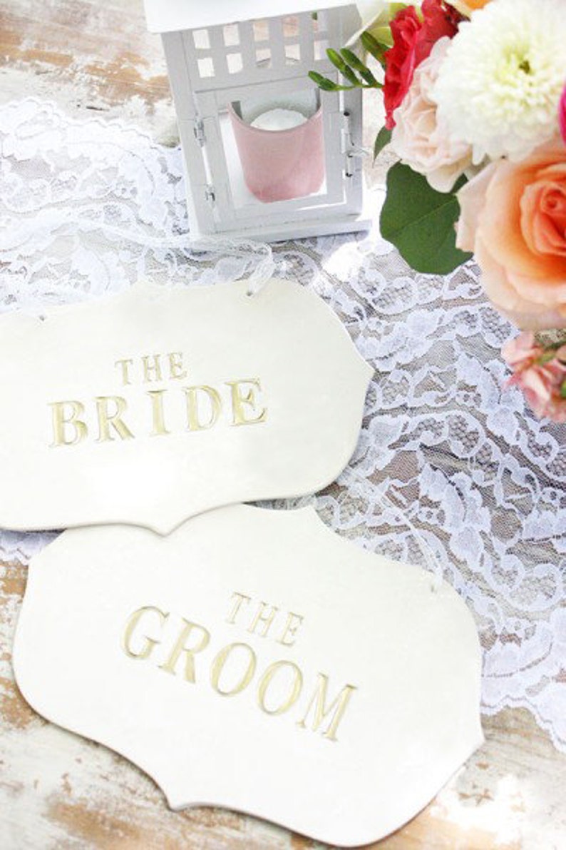 Large The Bride & The Groom Wedding Sign Set to Hang on Chair, Wedding Decorations and Photo Prop READY TO SHIP image 2