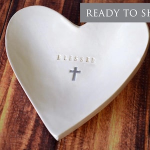 Baptism Gift -Blessed Heart Bowl with Cross- First Communion Gift, Confirmation Gift, Godchild Gift for Baptism, Baby Baptism -READY TO SHIP