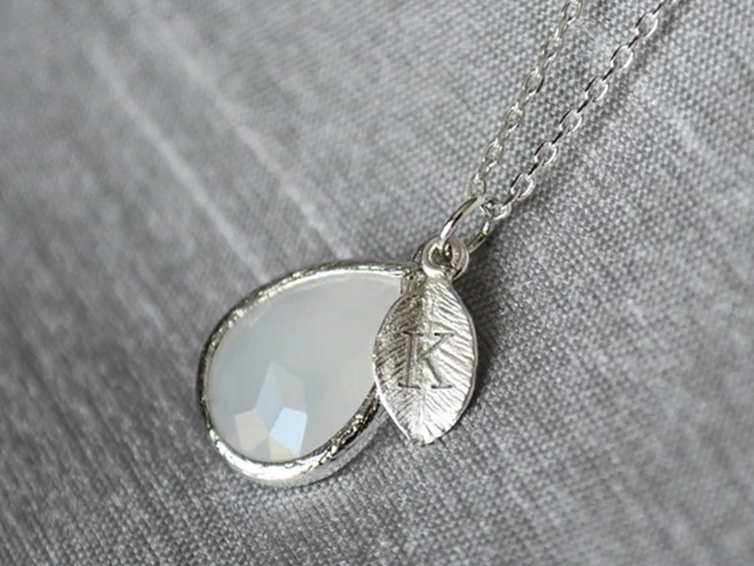 June Birthstone Necklace, Teardrop Moonstone Necklace, Birthday Necklace, Personalized Necklace, Bridesmaid Necklace, Initial Necklace
