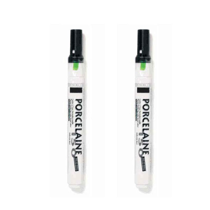 May include: Two black and white porcelain paint markers with green accents. The markers are labeled "Porcelaine 150".