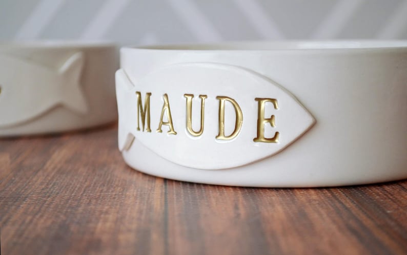 Personalized Cat Bowl, Custom Cat Dish, Cat Gift Small/Medium Size With Name and Paw Print Ceramic image 4
