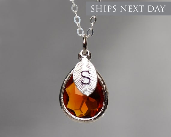 Personalized Topaz Necklace, November Birthstone Necklace