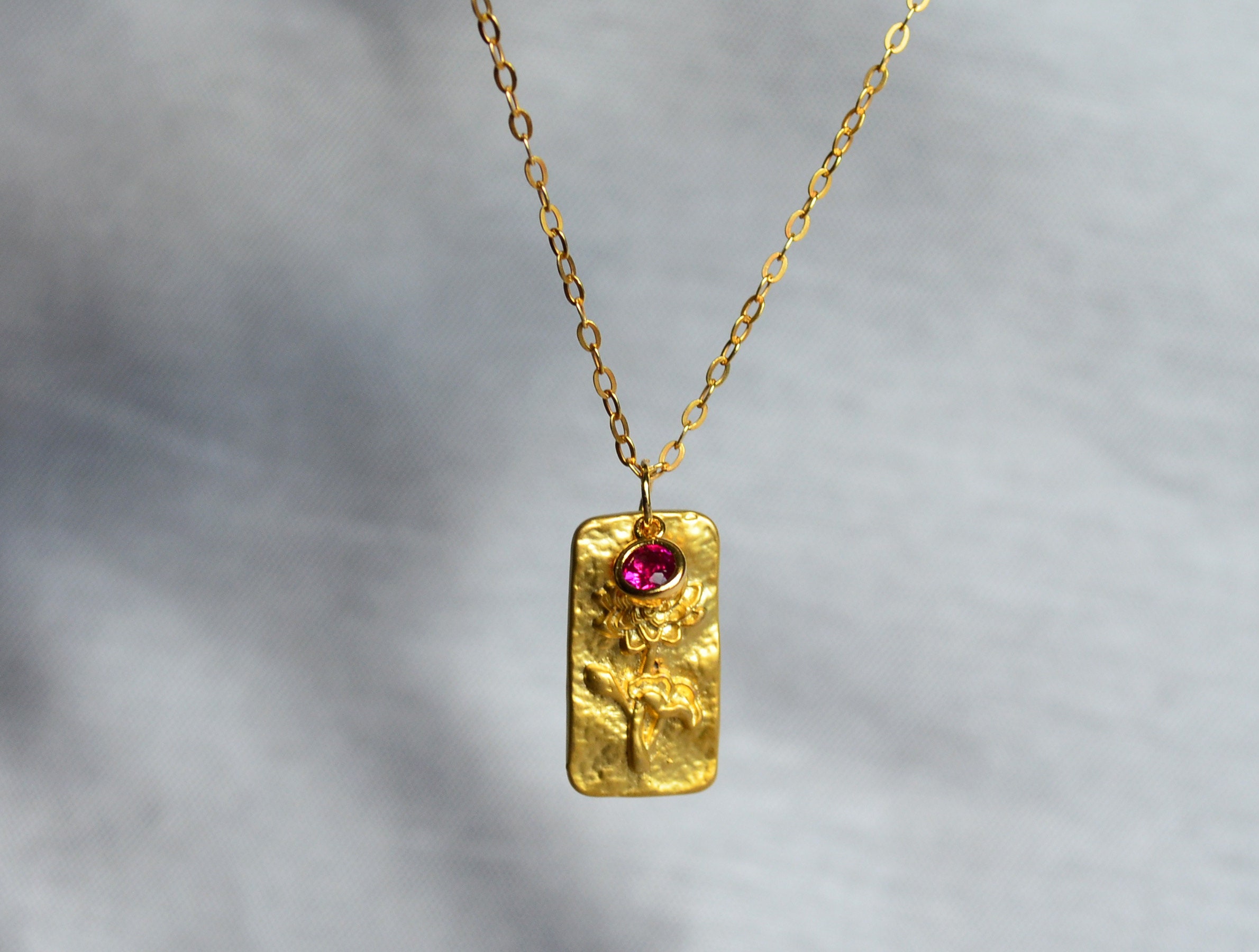 July Birth Month Flower Necklace Ruby Birthstone Stone Etsy UK