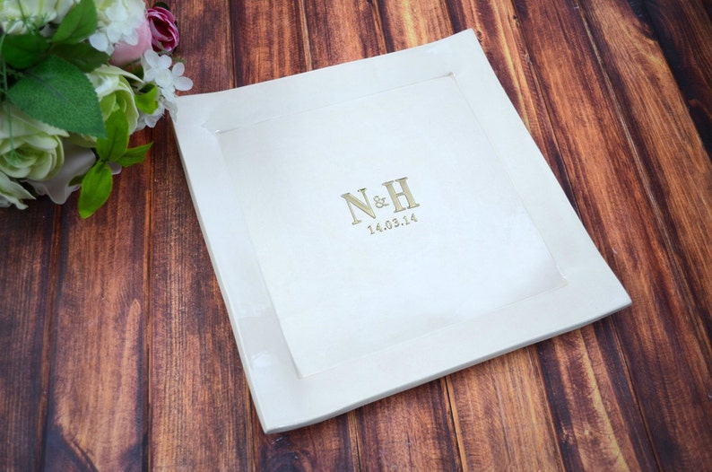 Wedding Gift or Wedding Signature Guestbook Decorative Platter Personalized with Monogram image 1