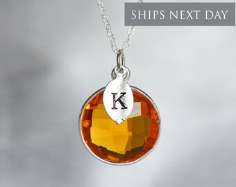Citrine Necklace, November Birthstone Necklace, Sterling Silver or 18K Gold, Round Personalized Necklace, Bridesmaid Gift, Mom Necklace