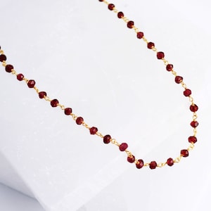 Garnet Beaded Necklace, Dainty Garnet Choker, January Birthday Gift for Her, January Birthstone Necklace, Handmade Jewelry, Beaded Choker