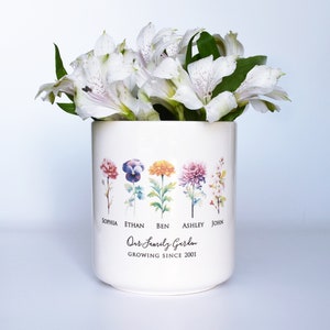 Mother's Day Gift, Garden of Love Flower Pot, Personalized Our Family Garden Planter, Grandma or Mom Gift, Birth Flower Vase, LARGE Size Color flowers