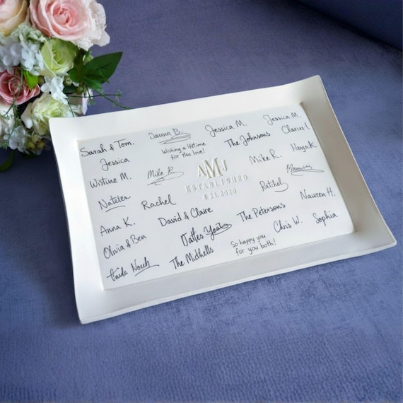 Guest Book Alternative, Signature Platter, Handmade Ceramic Tray, 16 x 11