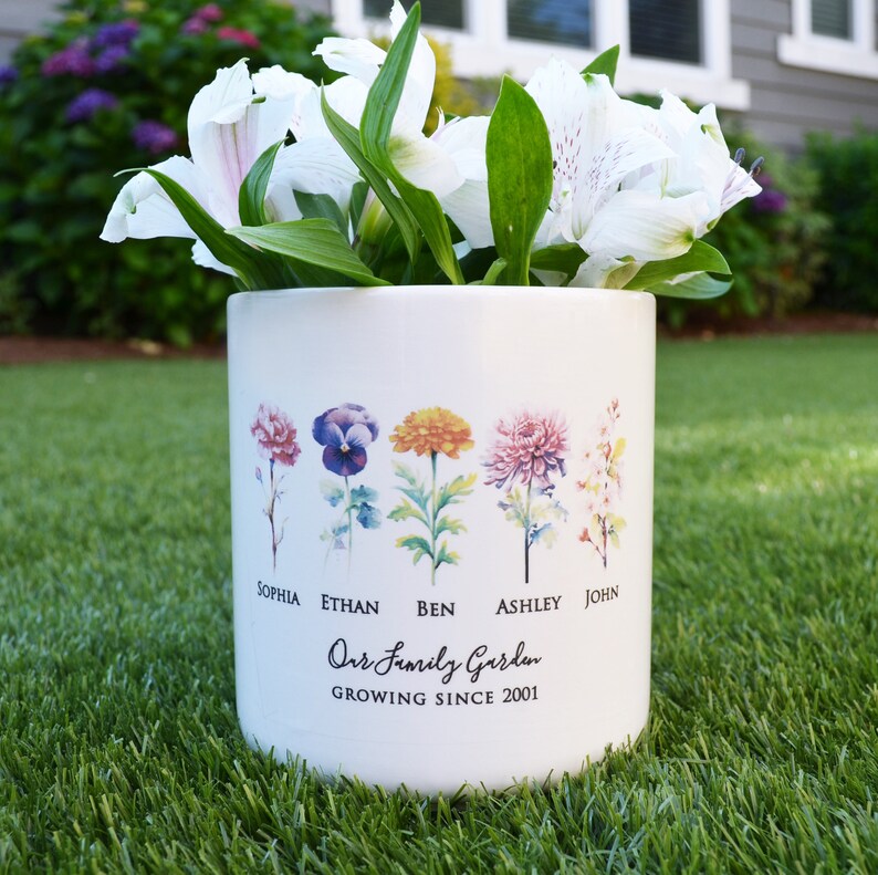 Mother's Day Gift, Garden of Love Flower Pot, Personalized Our Family Garden Planter, Grandma or Mom Gift, Birth Flower Vase, LARGE Size image 8