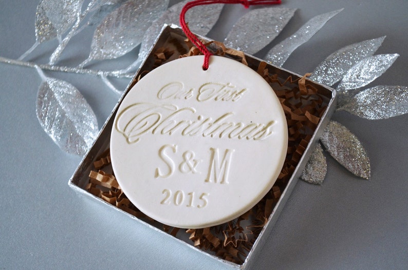Personalized Our First Christmas Ornament with Initials & Year Gifts for Couples, Custom Christmas Ornament, Holiday Gift image 2