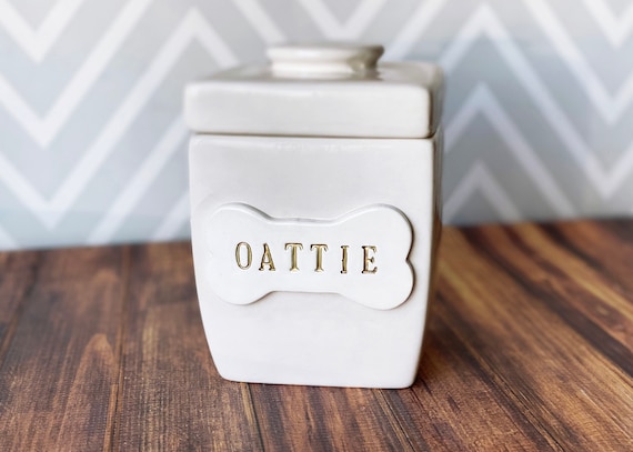 Medium Personalized Dog Treat Jar, Dog Gift, Puppy Gift, Dog Lover Gift, Treat Jar with Bone Tile and Name