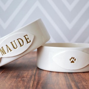 Personalized Cat Bowl, Custom Cat Dish, Cat Gift Small/Medium Size With Name and Paw Print Ceramic image 1