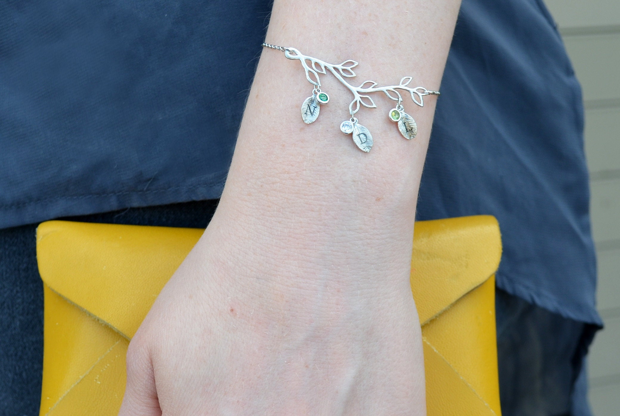 Silver Birthstone Bracelet Family Tree Bracelet Initial Etsy