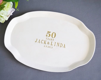 50th Anniversary Gift, Anniversary Gift for Parents or Signature Guestbook Platter -  Personalized with Painted Names and Date