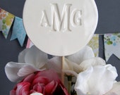 Personalized Ceramic Modern Round Wedding Cake Topper - Text Available in different colors