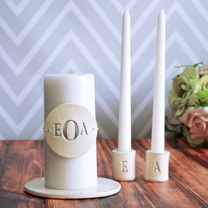 PERSONALIZED Unity Candle Ceremony Set with Ceramic Candle Holders and Plate
