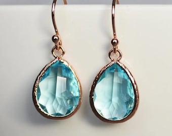 Brincos de água-marinha, presente para quem nasce em março, brincos com a pedra do mês de março, brincos para madrinhas, presente de aniversário para ela em março, brincos em formato de gota