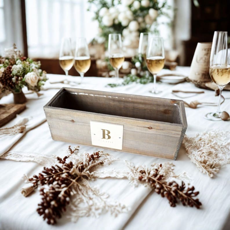Natural Pine Wood with Painted Initials - Personalized Wedding Gift - Wedding Centerpiece Planter Box image 5